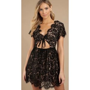 Tobi Nina Black Lace Front Tie Skater Dress Size M